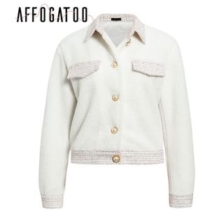 Affogatoo office tweed faux fur Twee stuk pak sets jas rok vrouwen Casual dames Herfst winter vintage rok jas pak