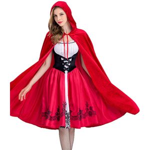 Roodkapje Halloween Cosplay Kostuum Voor Vrouwen Girsl Vintage Mouwloze Corset-Stijl Jurk Met Afneembare Cape 2 stuks