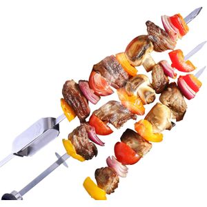 6pcs Reusable flat stainless steel barbecue skewers BBQ Barbeque Skewers kitchen utensils Tools for outdoor camping picnic tools