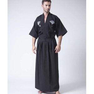 Vintage Zwarte Japanse mannen Warrior Kimono Met Obi Traditionele Yukata Samurai Kleding Conventie Kostuum One Size