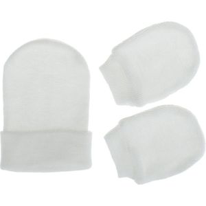 2 Stuks Baby Anti Krassen Zachte Katoenen Handschoenen Single Layer Hoed Set Bescherming Scratch Wanten Warmer Cap Kits