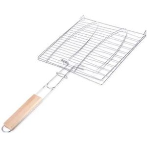 barbecue fish clip stainless steel wooden handle fish vegetable clip barbecue meshes folder grill meat BBQ tool cooking outdoor