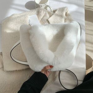 Winter Brand Zachte Warme Faux Fur White Handtassen Vrouwen Candy Kleur Tote Luxe Zachte Messenger Bags Casual Emmer tas
