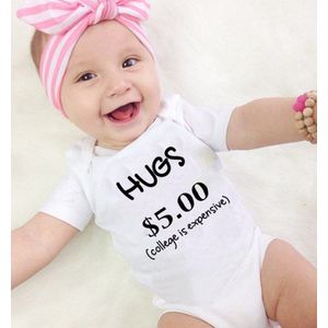 Grappige HUGS $5.00 Print Baby Romper Wit Katoen Korte Mouw Pasgeboren Baby Kleding Leuke Body Baby Onesie Infantil Outfits