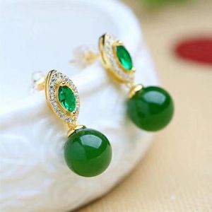 Vintage Groene Jade Emerald Edelstenen Diamonds Oorbellen Voor Vrouwen 14K Goud Kleur Sieraden Bijoux Brincos Party Accessoires