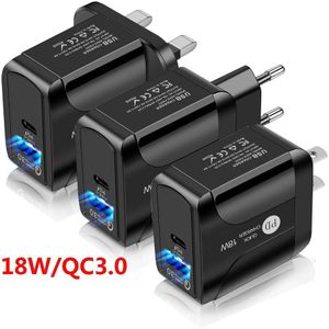 QC3.0 + PD18W Pd 20W Compatibel Qc3.0 Snelle Lading Mobiele Telefoon Oplader, eu/Us/Uk Plug Quick Lading Zwart Voor Iphone 12