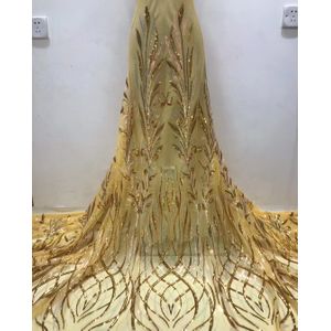 Pgc Groene Afrikaanse Kant Stof Zware Sequines Franse Mesh Kant Stof Voor Wedding Party Jurk Naaien LY101-10