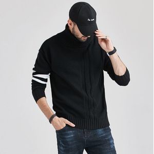 Huncher Heren Coltrui Mannen Oversized Herfst Winter Hoge Kraag Trui Patchwork Trui Zwart Truien Voor Mannen