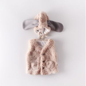 Baby Herfst Winter Kleding Baby Meisje Warme Vest Jas Mouwloos Fuzzy Outfit + Lange Oren Hoed 2 Stuks Set vest