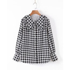 Lente Mode Vrouwen Turn Down Kraag Houndstooth Print Casual Chiffon Blouse Kantoor Dames Shirts Chic Chemise Tops LS6295