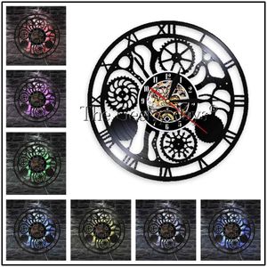 Gears Steampunk Wandklok Decoratieve Muur Horloge Vintage Vinyl Record Wandklok Fietser Fietsen Fan Cogwheels Handgemaakte