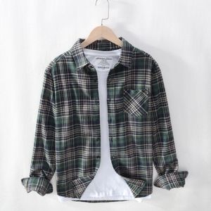 Ropa Hombre Lente Herfst Mannen Katoen Plaid Shirt Lange Mouwen Koreaanse Slim-Fit Katoen Flanel geborsteld Casual Shirt