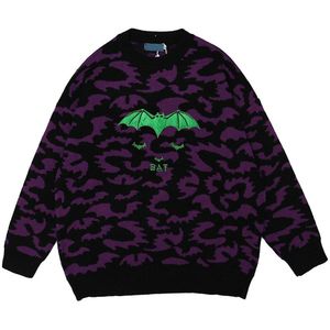 Dark Icoon Bat Borduren Zebra Trui Mannen Vrouwen Ronde Hals Oversized Mannen Trui Streetwear Paar Kleding