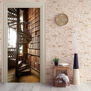 Deur Sticker Self Papier Wenteltrap Boekenplank Lijm Decal Home Decor Diy Woonkamer Pvc Waterdichte 3D Print Sticker Art