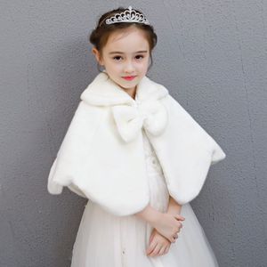 Ivoor Bloem Meisjes Faux Fur Wrap Bruiloft Jas Kids Jas Korte Mantel Cape Voor Bruiloft Avond Boog Jurk Bolero Bolero sjaal