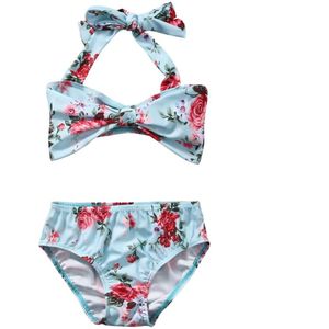 Meisjes Badpakken Badmode sets Zomer Bloemen tops Shorts sets Kleding Blauw Bikini Beachwear Kleding sets Badpak 1-6Y