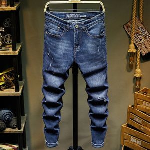 Jeans Mannen Stretch Blauw Business Casual Slanke Rechte Jeans Mode Denim Broek Mannelijke Broek Regular Fit Grote Maat 38