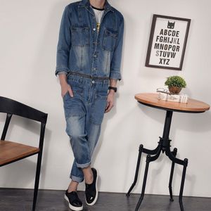 Denim Overalls Mannen Lange Mouwen Blauwe Denim Jacket Mannen Hip-Hop Straat Schieten Mannen Overalls mannen Jeans