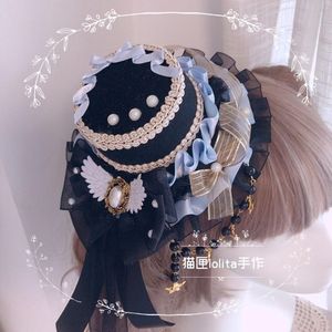 Cosplay Comic-Con Hoofddeksels Haarspeld Rekwisieten Japanse Idol Uitvoeren Vintage Mooie Zwarte Strik Kant Parel Hangers Kleine Top Hat