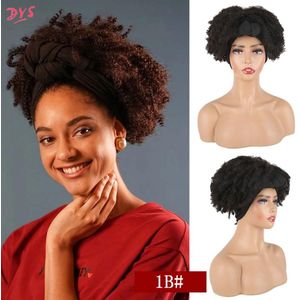 Deyngs Tulband Pruik Synthetische Afro Kinky Krullend Pruik Headwrap Koord Wrap-Pruik 2 In 1 Opgestoken Hoofd-Wrap pruik Tulband Afro-amerikaanse