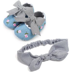 Peuter Kids Baby Meisjes Crib Schoenen antislip Hoofdband Set Zachte Zool Katoen Bloem Mooie Prinses Borduren 0-18 M