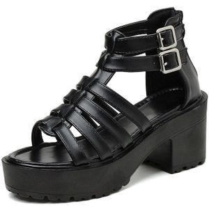 Gdgydh Zomer Rock Schoenen Platform Sandalen Vrouwen T-Strap Terug Rits Blok Hak Gladiator Sandalen Voor Vrouwen hoge Hakken