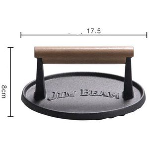 Round big BBQ tool Cast iron Wooden Handle Steak Plate Meat Press Grill Fried meat squid Fried steak barbecue pressure plate