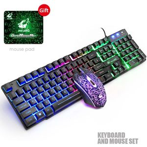 Engels/Russisch/Spaans Gaming Toetsenbord En Muis Combo Met Kleurrijke Led Backlit Bedraad Toetsenbord En Usb Muis Voor pc/Laptop