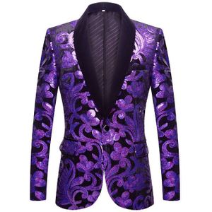 Pyjtrl Pailletten Fluwelen Serie Mannen Paars Fluwelen Bloemen Pailletten Blazers Wedding Prom Stage Dj Zangers Jasje Slim Fit Kostuum