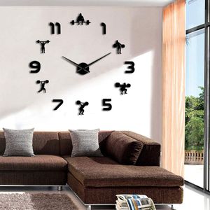 Gewichtheffen Fitness Diy Giant Klok Gym Muursticker Horloge 3D Luxe Wandklok Creatieve Muur Art Decor Voor Gym