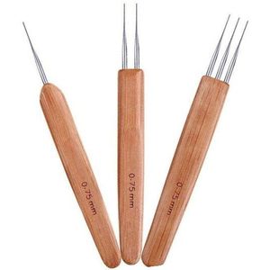 0.5-0.75 Mm Bruin Breien Bamboe Dubbele Enkele Haakt Haak Voor Twist Haar Vuile Vlecht Dreadlock Naald Weven Tool