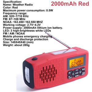 Solar Hand Crank Radio Am/Fm Emergency Radio Met Led Zaklamp 1200/2000/4000/5000Mah Power Bank Voor Mobiele Telefoon