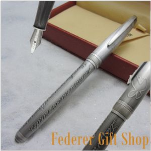Fuliwen F06 Oude zilveren Fountion Pen metalen Case inkt Pen gegraveerde tekst met vlinder