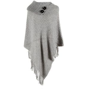 Kwasten Mantel Sjaal Button Trui Half Open Lood Effen Kleur Trui Winter Warm Breien Poncho Sueter Mujer EY *