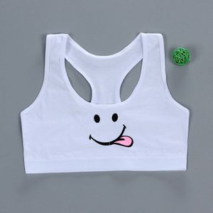 Meisje Katoen Sport Training Beha Cartoon Smiley Print Print Effen Kleur Brede Band Ondergoed Bralette Naadloze Crop Top 8-16Y