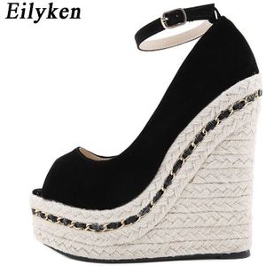 Eilyken Enkelband Open Teen Vrouwen Solide Platform Wiggen Sandalen Hakken Enkelbandje Pompen Schoenen Vrouw Maat 41 42