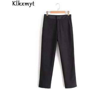 Klkxmyt Engeland Stijl Kantoor Dame Solid Za Blazer Vrouwen Zwarte Enkel-Leghth Suits Broek Vrouwen Broek Vrouwen Twee Stukken sets