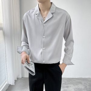 Koreaanse Stijl Casual Effen Kleur Blouse Imitatie Zijde Zacht En Comfortabel Lange Mouw Mannen Shirt