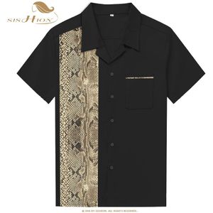 SISHION Vintage Stijl Bowling Shirt ST110 Zomer Korte Mouw Retro Animal Snake Print Katoen Mannen Casual Shirt