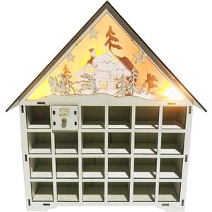 Doos Advent Kalender Herten Huis Desktop Decor Kerstman Lade Familie Diy Kerst Ornament Houten Led Licht Countdown