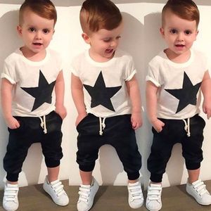 Baby boy kleding Korte Mouw Tops Harembroek 2 stks Kleren Set Kinderen Baby Jongens Ster Outfits 2 stks Mode Jongens Kleding