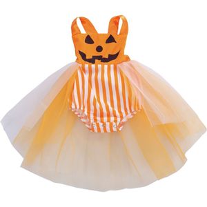Focusnorm Halloween Baby Meisjes Rompertjes Kleding Cartoon Print Mouwloze Riem Kant Tutu Jurk Jumpsuits
