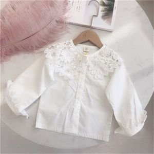 Kids Wit Shirts voor Meisje Baby Lange Mouw Ruche Turn Down Meisjes Blouses Herfst Kinderen Kleding Peuter Leuke Tops AA3936