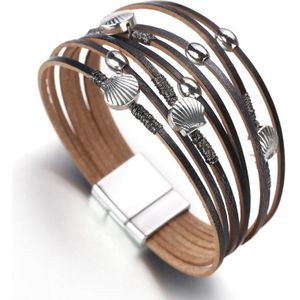 Amorcome Bohemian Metal Shell Charm Kleurrijke Lederen Armband Voor Vrouwen Boho Multilayer Wide Wrap Armband Sieraden