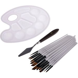 Verf Borstels 12 Stuks Set, Professionele Nylon Haar Penseel Met Palet