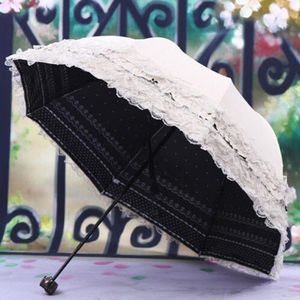 Vrouwen Prinses Dome/Vogelkooi Zon/Regen Opvouwbare Paraplu Voor Wedding Lace Trim Beige