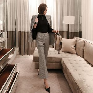 BGTEEVER OL Stijl Onregelmatige Plaid Broek Pak voor Vrouwen Notched Blazer Jacket & Flare Broek Elegante 2 stuks Set Vrouwelijke suits