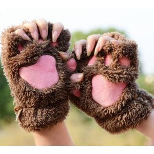 Vrouwen Winter Leuke Handschoenen Dames Meisjes Vingerloze Half Vinger Fleece Warme Wanten Handwarmer