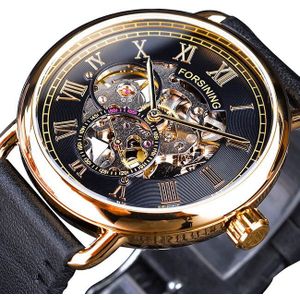 Forsining Zwart Gouden Klok Seconden Handen Onafhankelijke Mechanische Hand Wind Horloges voor Mannen Top Waterbestendig