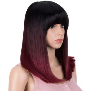 Bella 14 Inch Bob Synthetische Pruiken Voor Vrouwen Korte Bob Pruik Met Pony Steil Haar Uitbreiding Roze Rood Zwart Pruik lolita Cosplay